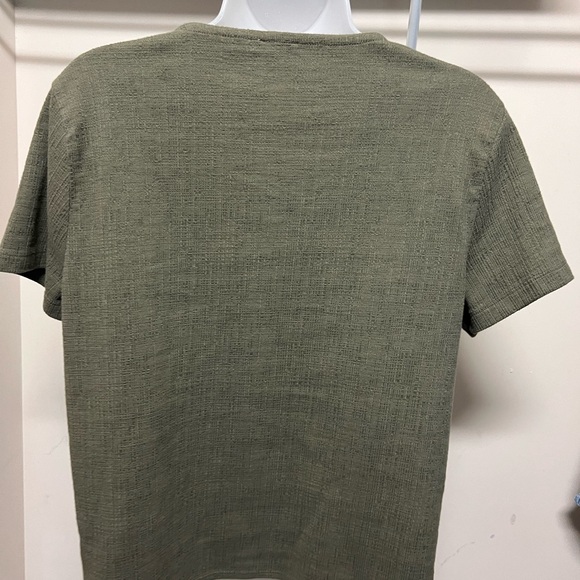 END OF SUMMER SALE!! JCrew olive green top, size large with sassy knot in front. - Picture 2 of 4